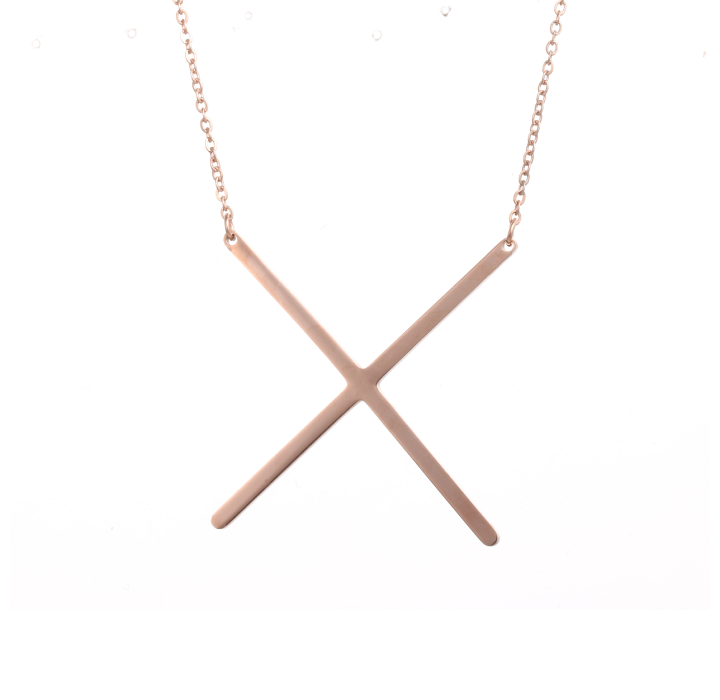 18K Gold-Plated Sideway Initial Necklace - Rose Gold - X