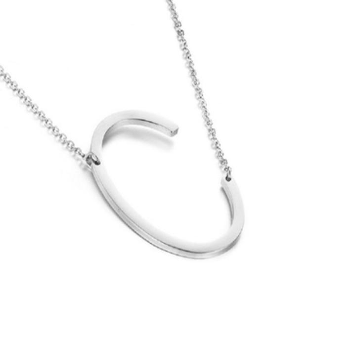 18K GoldPlated Sideway Initial Necklace  White Gold  C
