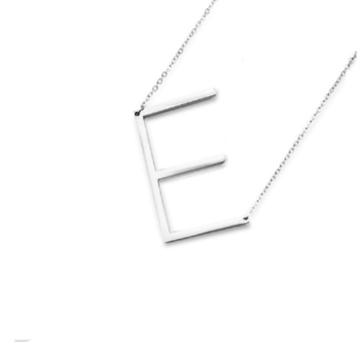 18K GoldPlated Sideway Initial Necklace  White Gold  E