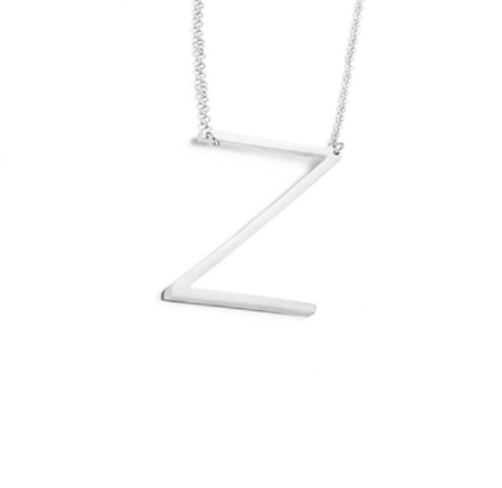 18K GoldPlated Sideway Initial Necklace  White Gold  Z