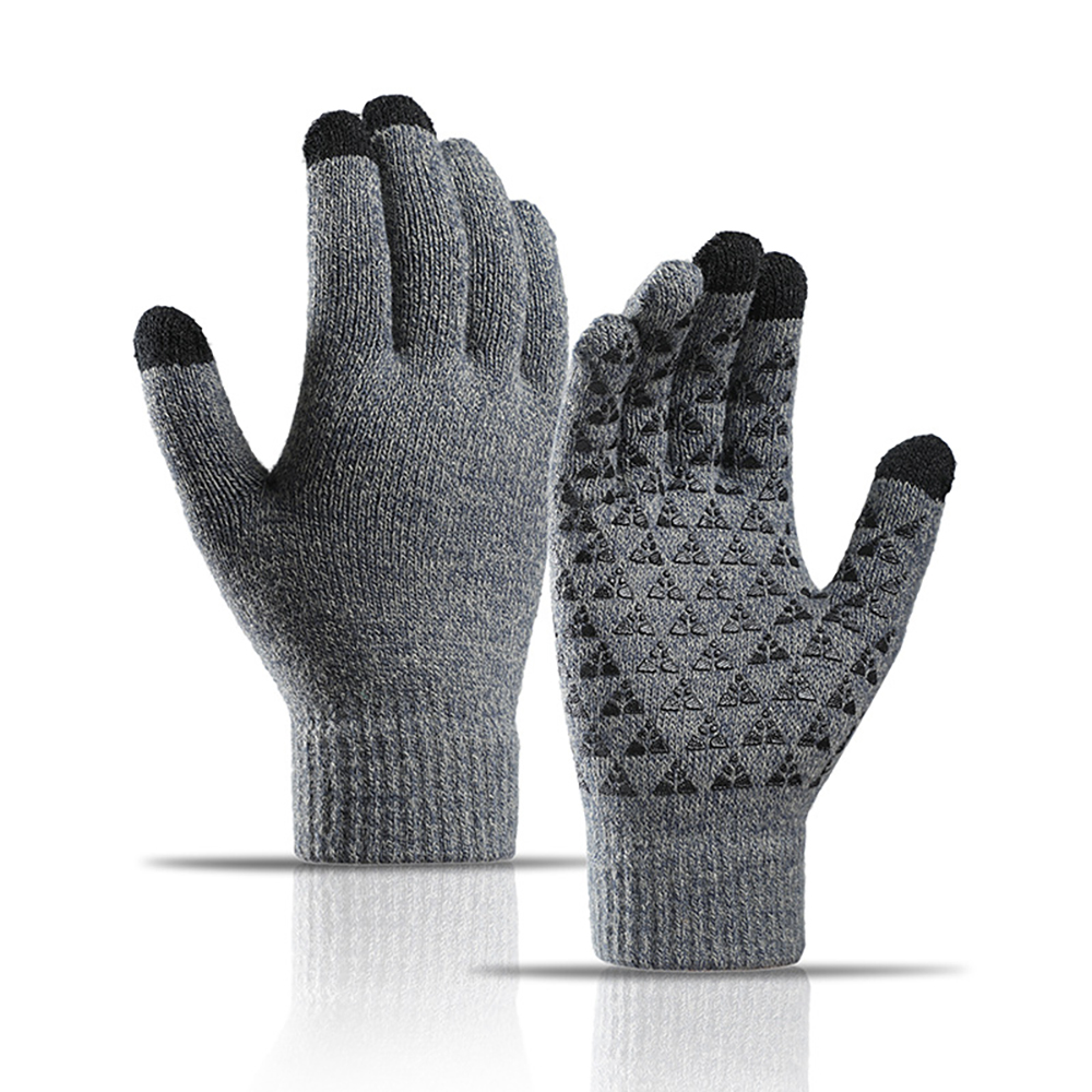 Three-Finger Touchscreen Gloves with Silicone Nonslip Palm Grip - Gray