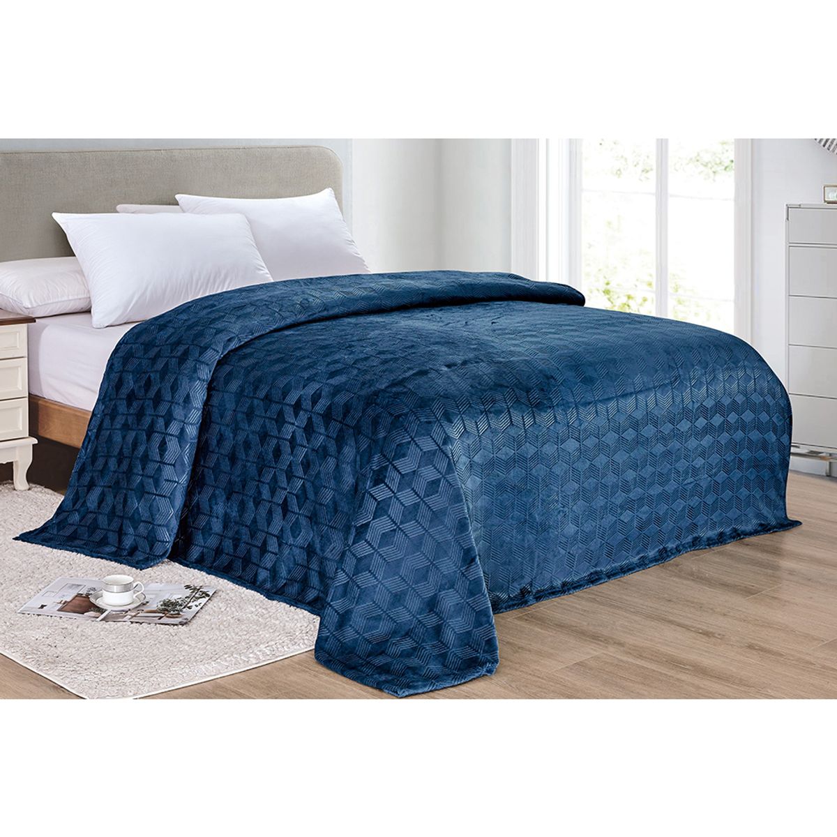 Sheridan Amrani Embossed Microplush Blanket (2 Sizes) - Queen - Navy