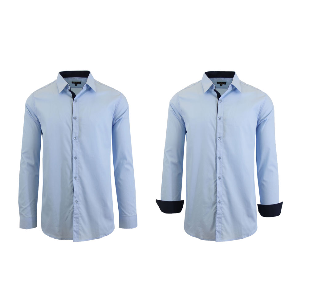 Men's Solid Color Slim-Fit Long-Sleeved Dress Shirt - Light Blue - Small