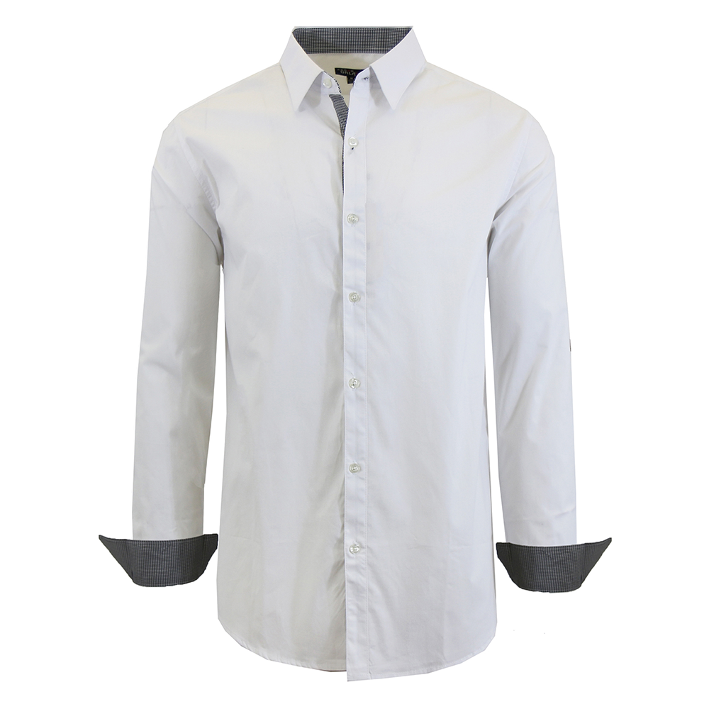 Men's Solid Color Slim-Fit Long-Sleeved Dress Shirt - White - Medium