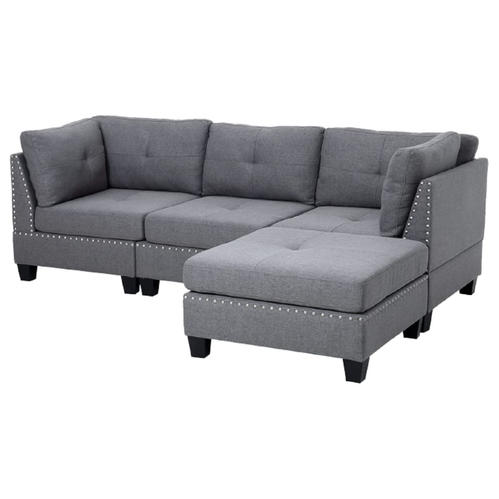 7.4' Convertible Modular Sectional Sofa Couch with Ottoman - Gray