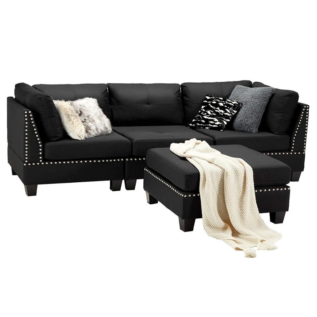 7.4' Convertible Modular Sectional Sofa Couch with Ottoman - Black