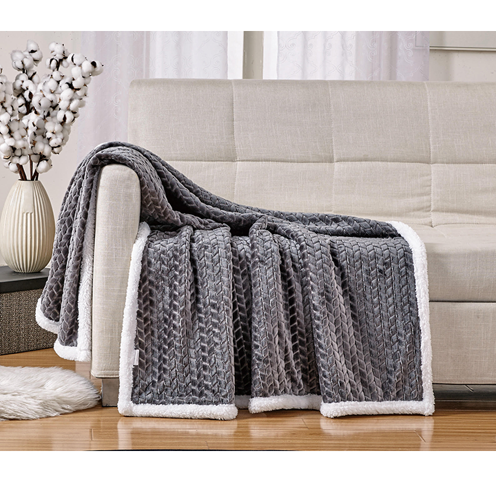 Sheradian Reversible Braid-Pattern Sherpa Throw Blanket - Gray
