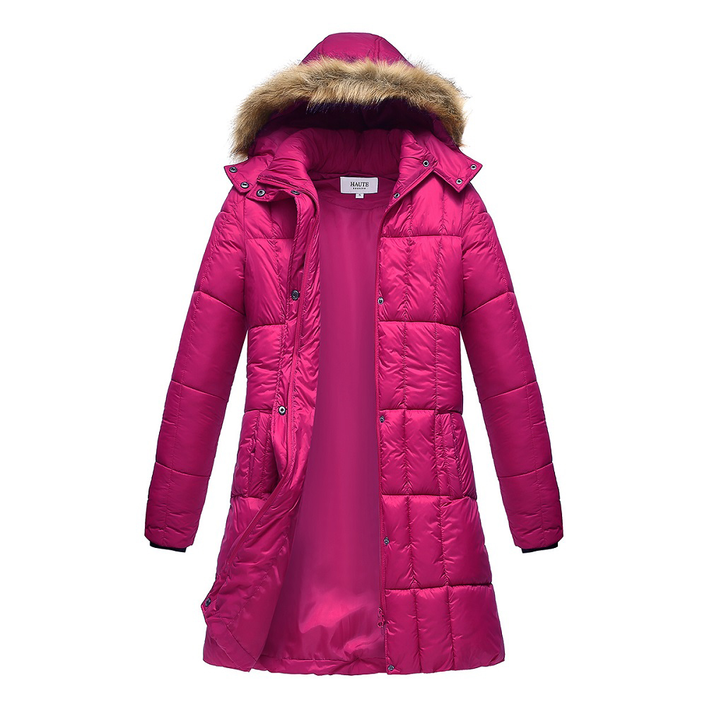 Haute Edition® Women's Mid-Length Puffer Parka Coat with Faux Fur-Lined Hood - X-Large - Bright Purple
