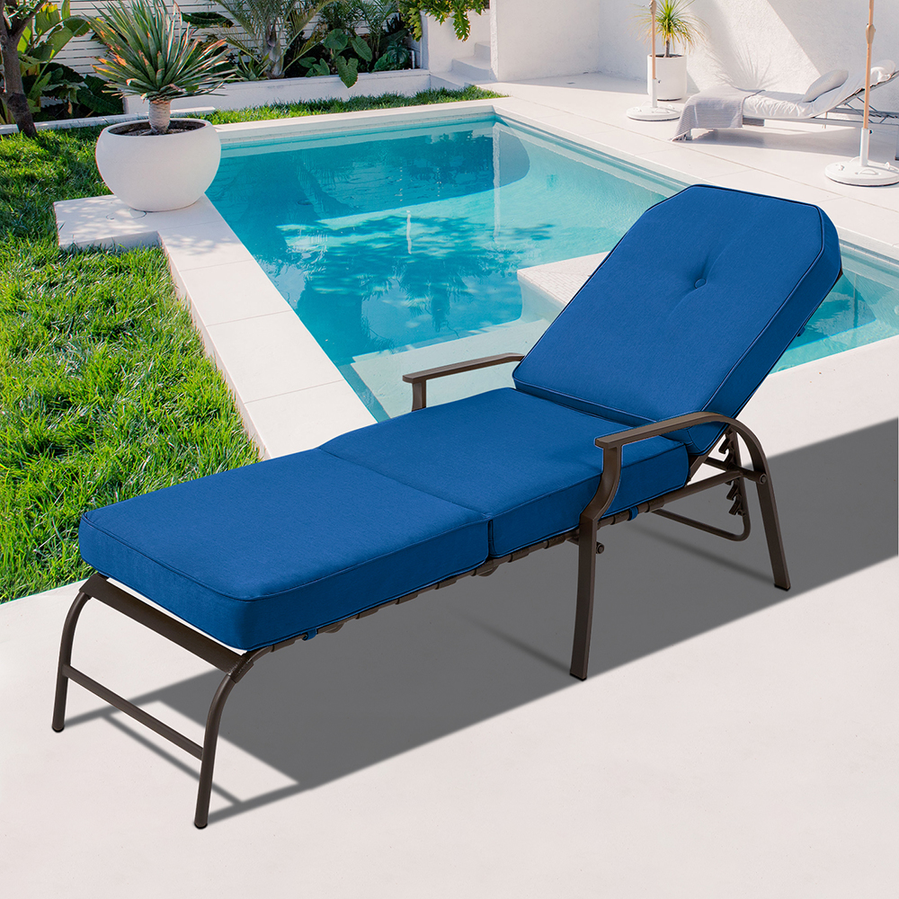 Adjustable Outdoor Patio Chaise Lounge Chair - Blue