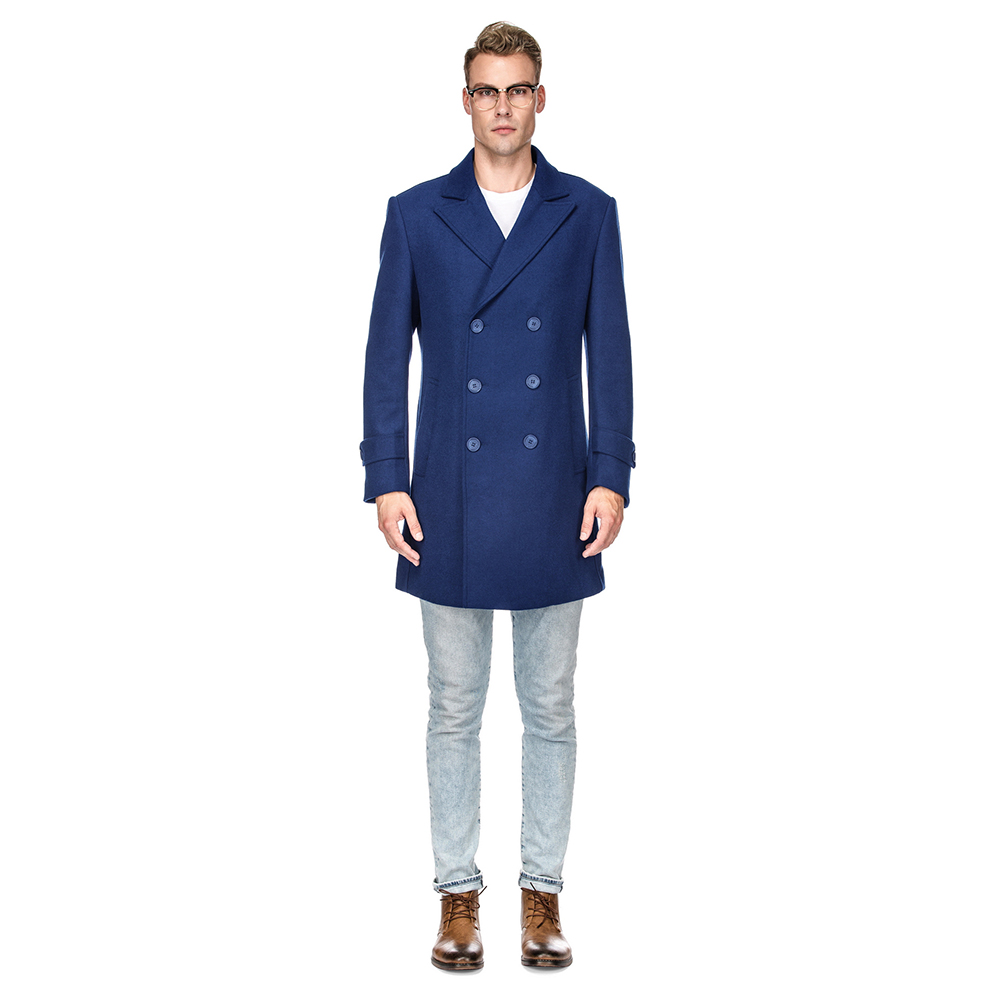 Men's Double- or Single-Breasted Peacoat Wool Blend Dress Jacket - Double-Breast - Indigo - Medium