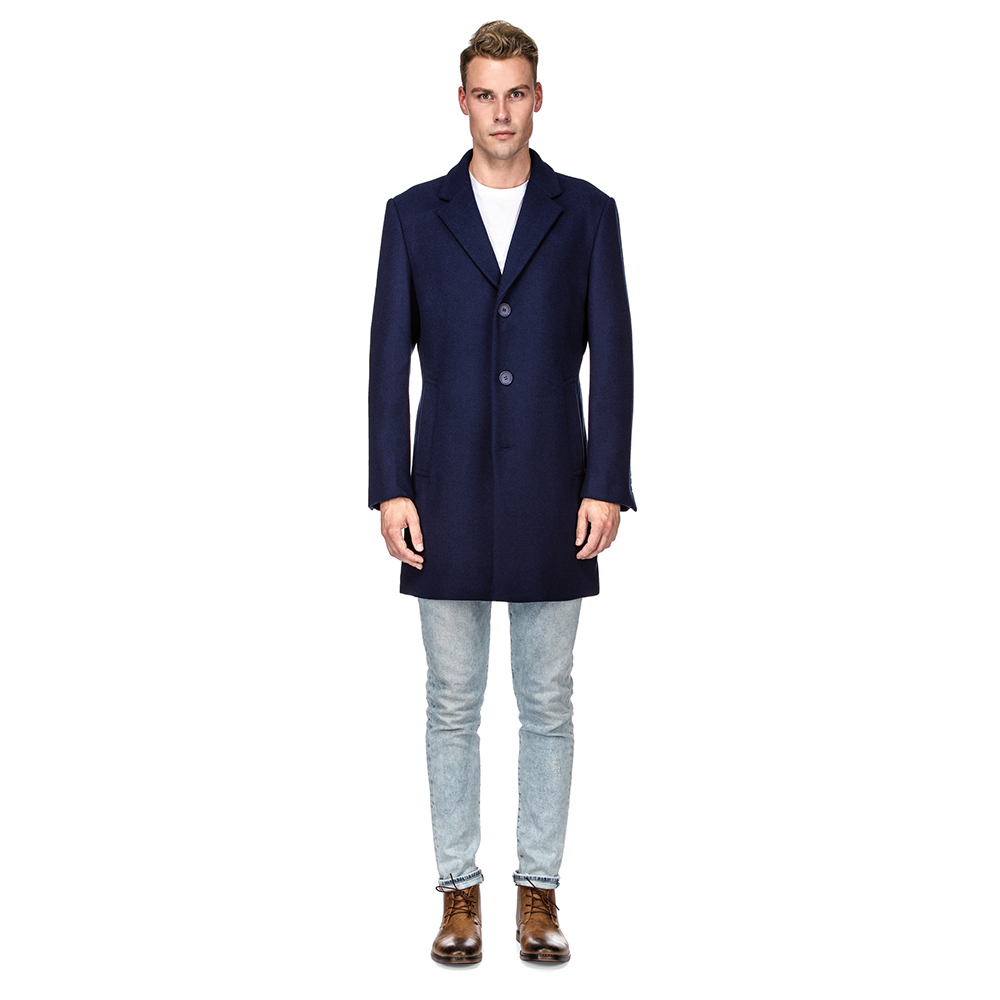 Men's Double- or Single-Breasted Peacoat Wool Blend Dress Jacket - Single-Breast - Navy - Large
