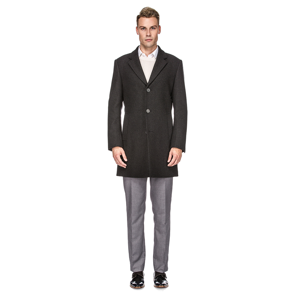 Men's Double- or Single-Breasted Peacoat Wool Blend Dress Jacket - Single-Breast - Charcoal - Large