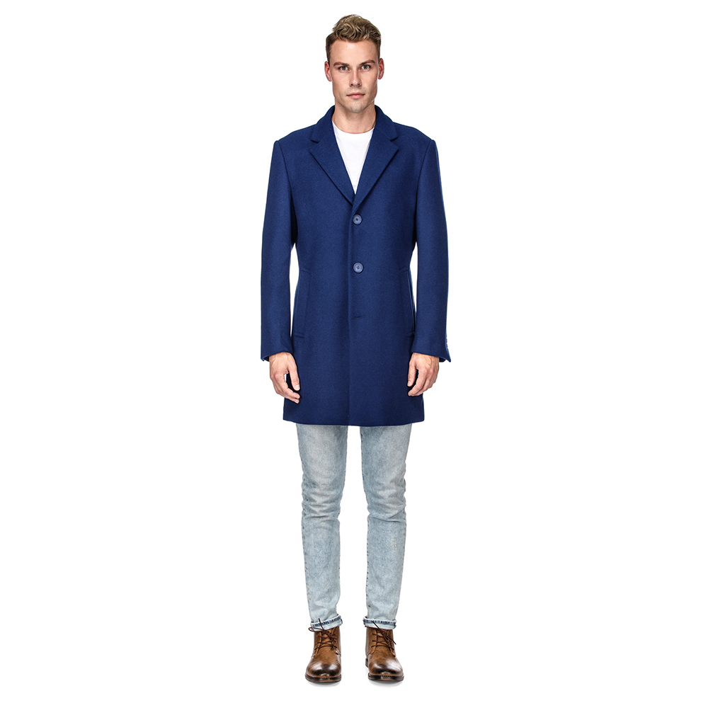Men's Double- or Single-Breasted Peacoat Wool Blend Dress Jacket - Single-Breast - Indigo - Small