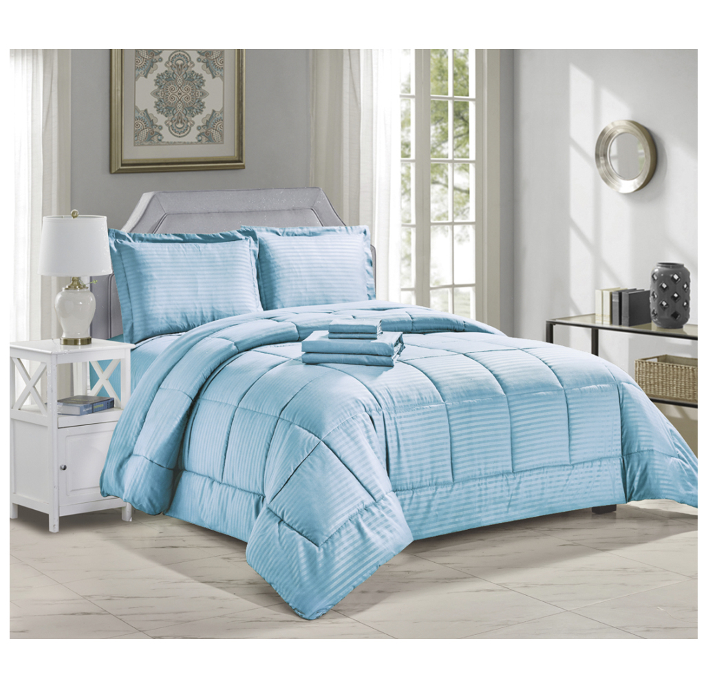 Manhattan Lights&reg; 8-Piece Stripe or Vine Microfiber Bed-in-a-Bag - Stripe - Queen - Ocean Blue