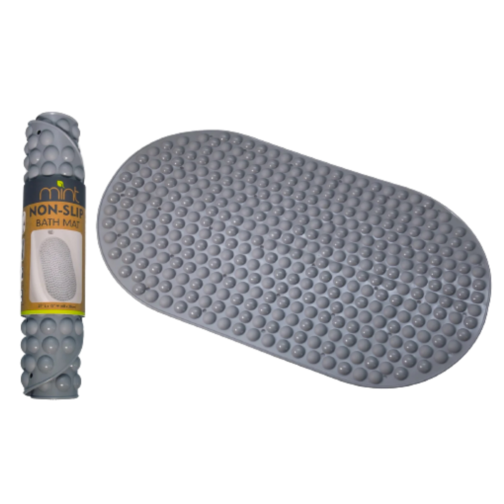 Long Oval Anti-Slip Bubble Bath Mat (1- or 2-Pack) - Gray (1-Pack)