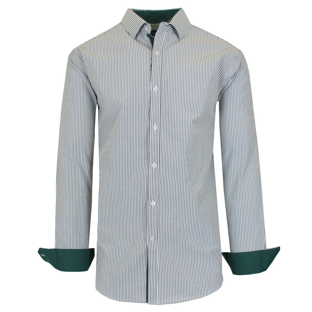 Men's Long Sleeve Slim-Fitting Gingham Pattern Dress Shirt - 2X-Large - Hunter Green Pinstripe