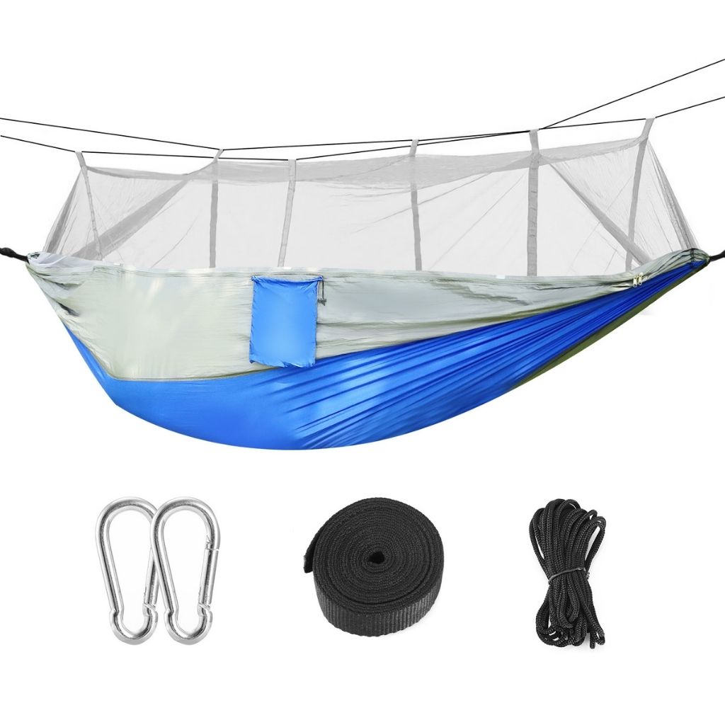 Camping Hammock with Mosquito Net with Hanging Straps and Carabiners - Grey