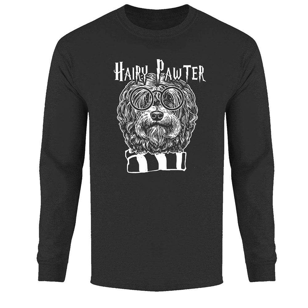Men's Best Dog Ever Long Sleeve Shirt - Hairy Pawter - Black / M
