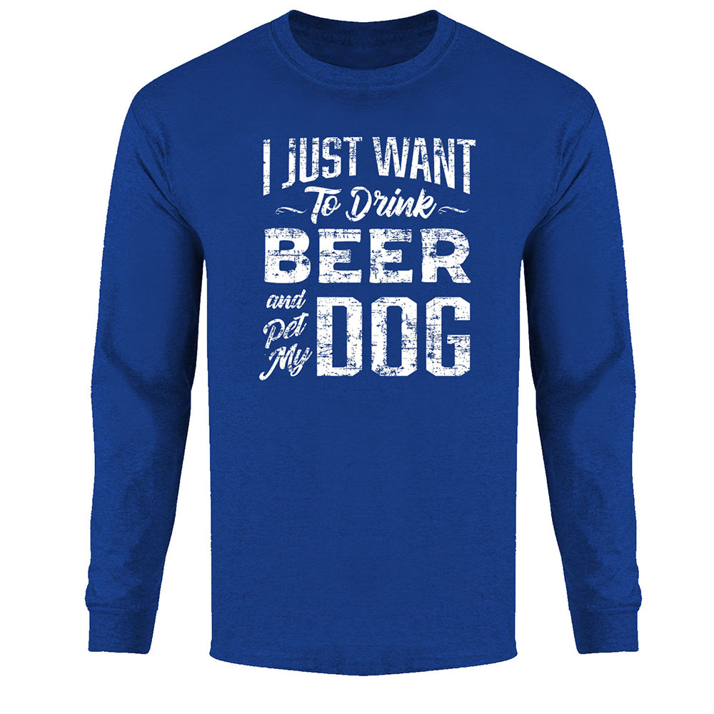 Men's Best Dog Ever Long Sleeve Shirt - Beer and Pet My Dog - Royal / XL