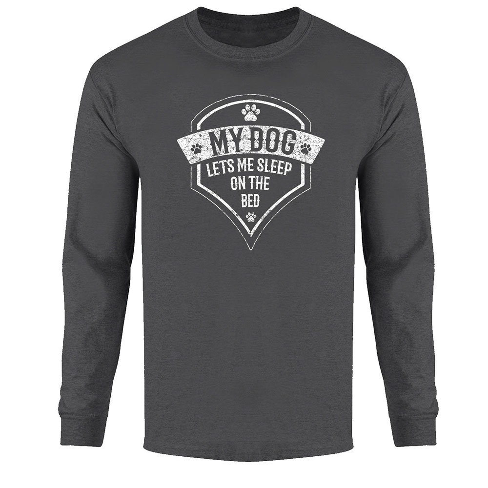Men's Best Dog Ever Long Sleeve Shirt - My Dog Lets Me Sleep - Charcoal / 2XL