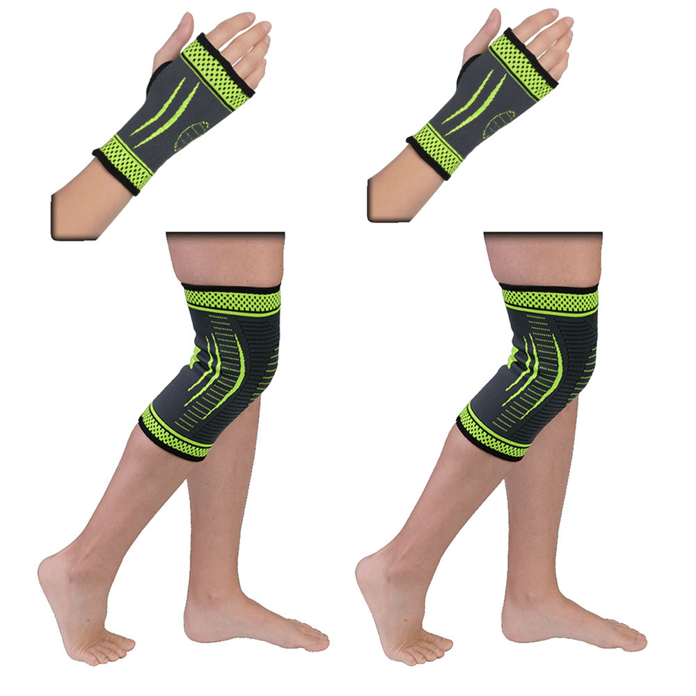 Flexible Stretch Joint Compression Sleeve Support Brace (Multi-Pack) - KNEE x2 - PALM x2