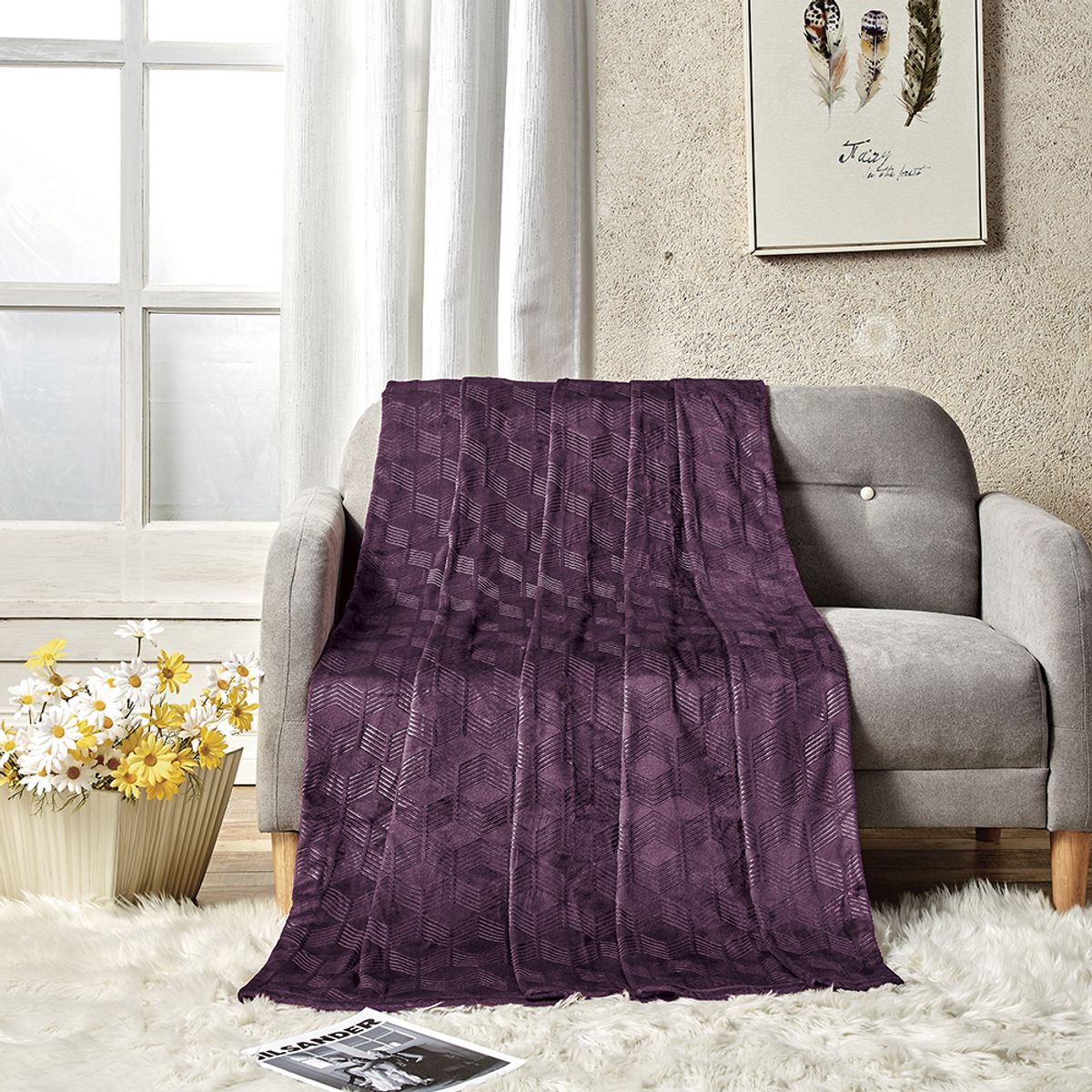 Sheridan Amrani Embossed Microplush Blanket (2 Sizes) - Queen - Plum