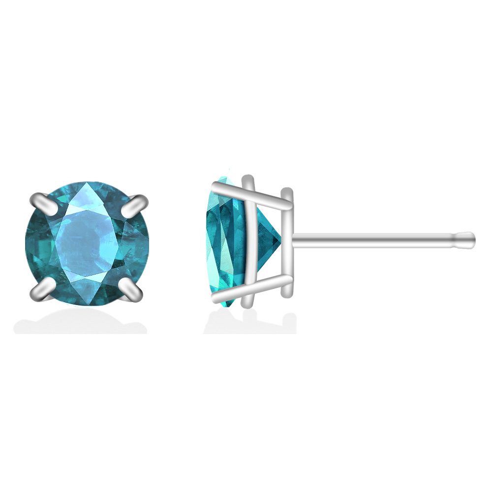Round Stud .925 Sterling Silver Lab-Created 2ct. Birthstone Earrings - March/Aquamarine