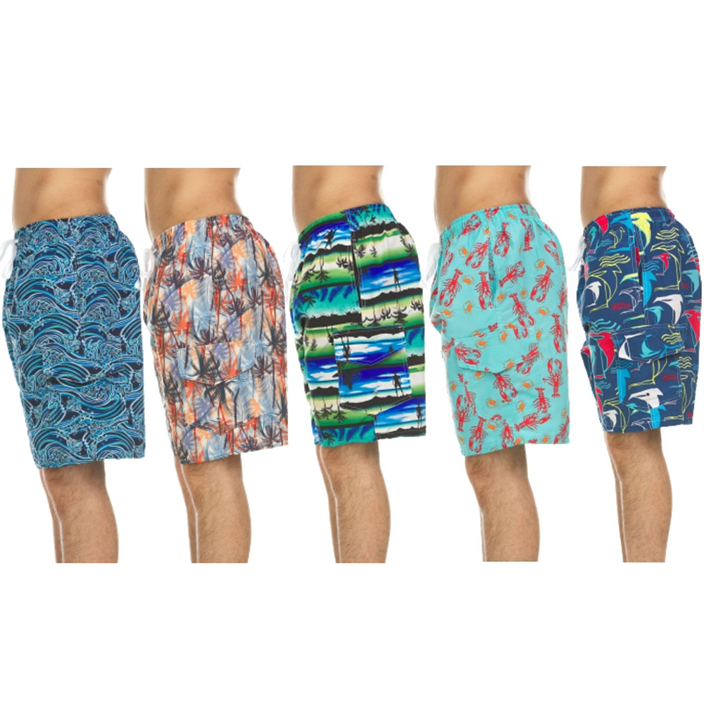 Men's Quick-Dry Swim Shorts with Cargo Pocket (3-Pack) - Prints Pack- Large