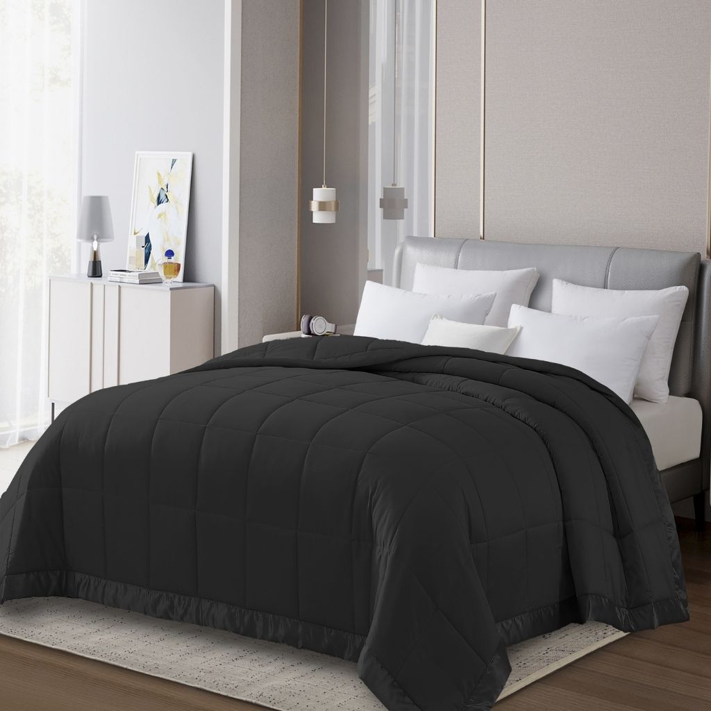Solid Color Microfiber Down Alternative Blanket - Full/Queen - Black