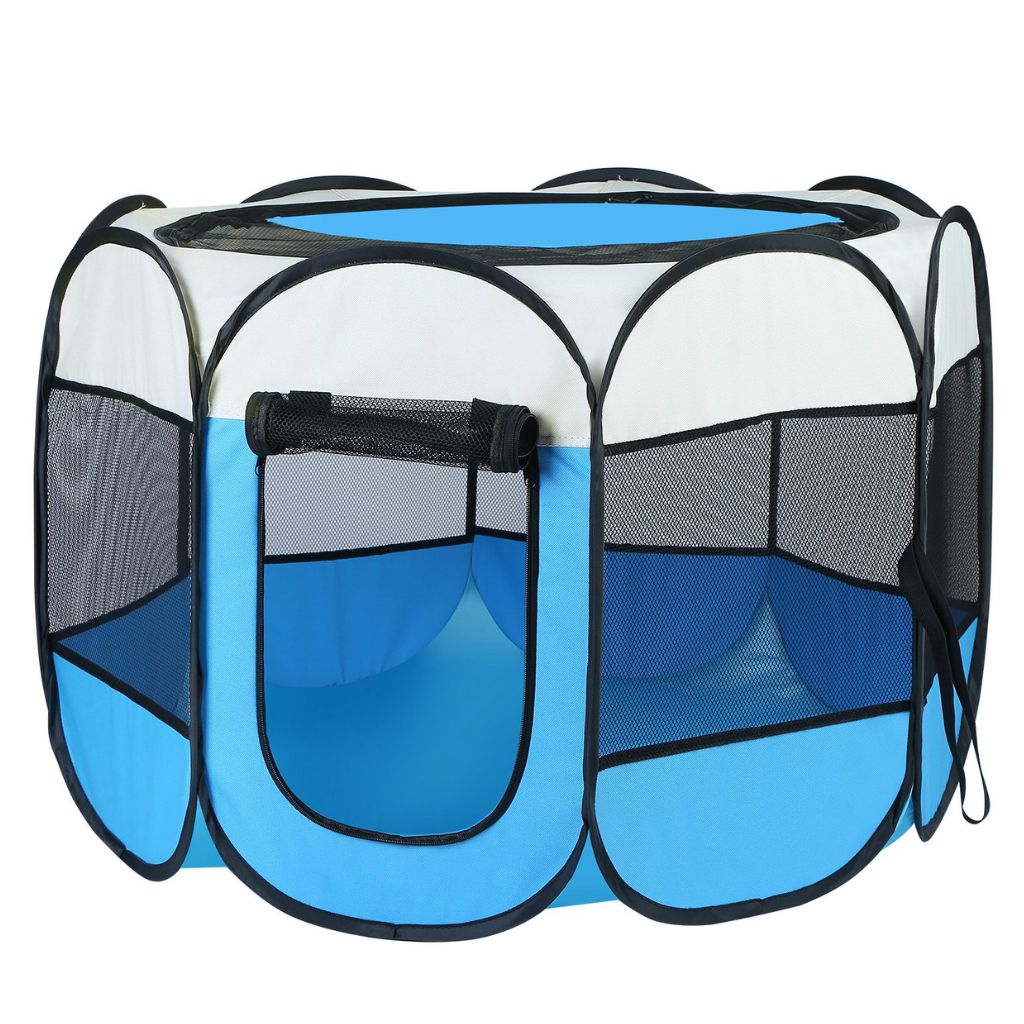 PetLuv Portable Foldable Dog Playpen and Travel Kennel Blue