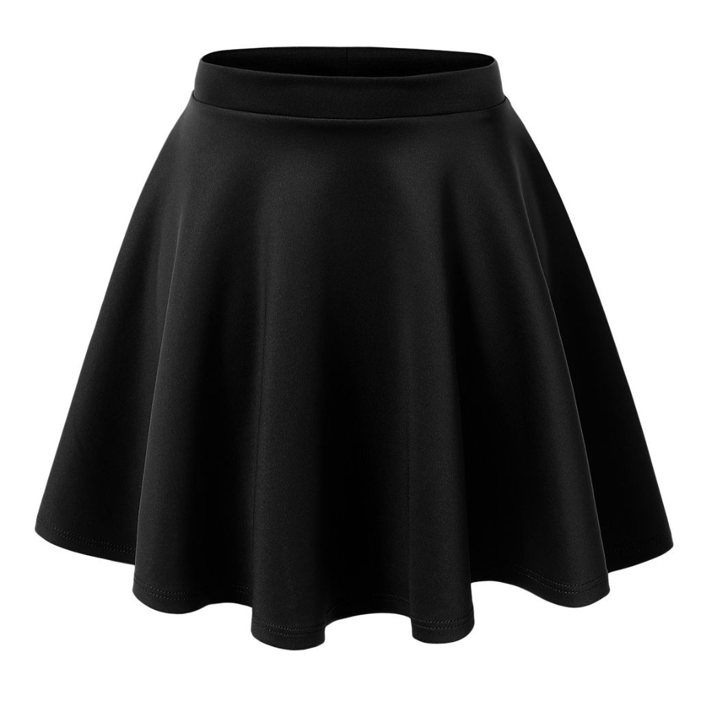 Women's Basic Stretchy Flared Casual Mini Skater Skirt - Medium - Black
