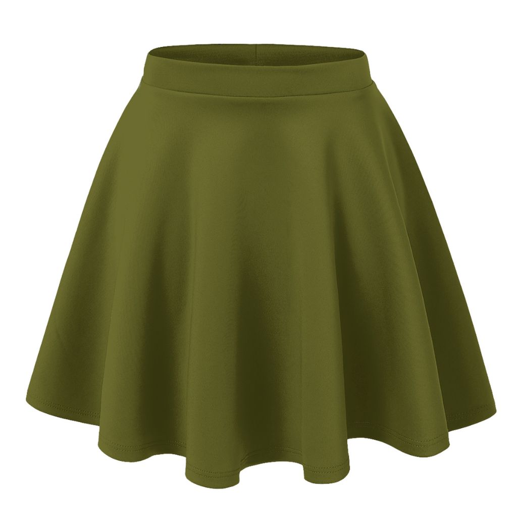 Women's Basic Stretchy Flared Casual Mini Skater Skirt - Small - Olive