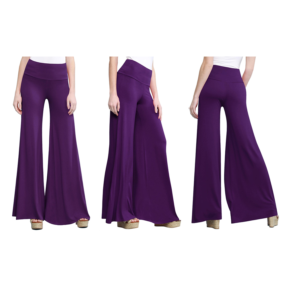 Women's Casual Comfy Wide Leg Palazzo Lounge Pants - Dark Purple - 3XL