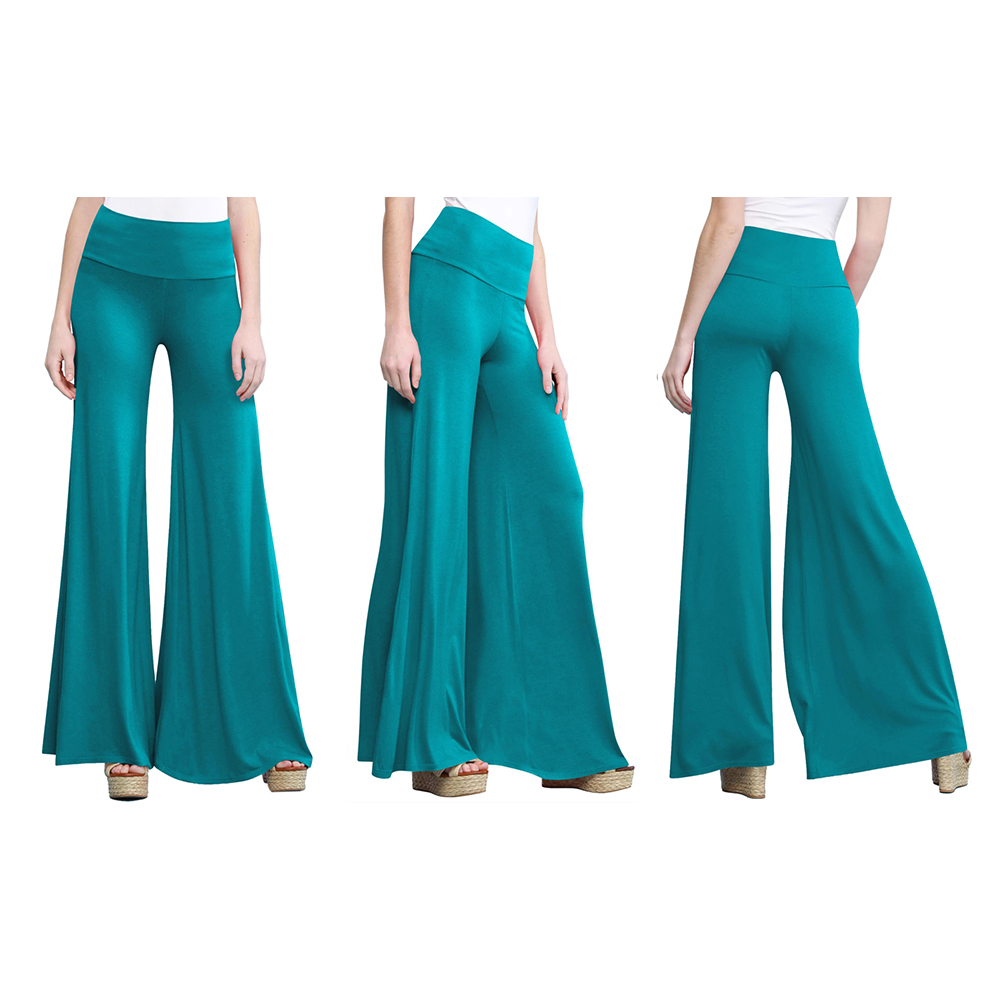 Women's Casual Comfy Wide Leg Palazzo Lounge Pants - Jade - Large