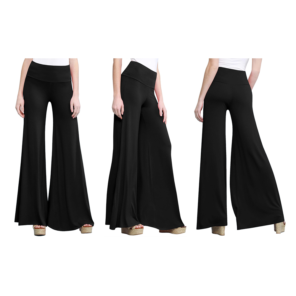Women's Casual Comfy Wide Leg Palazzo Lounge Pants - Black - Medium
