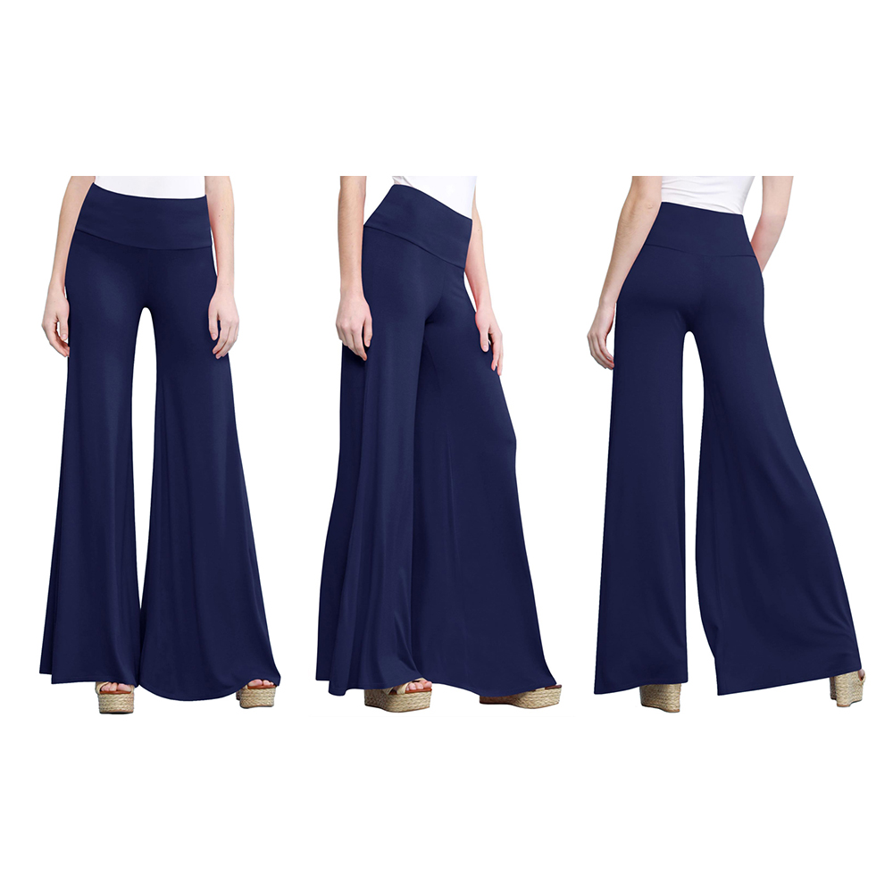 Women's Casual Comfy Wide Leg Palazzo Lounge Pants - Navy - 2XL