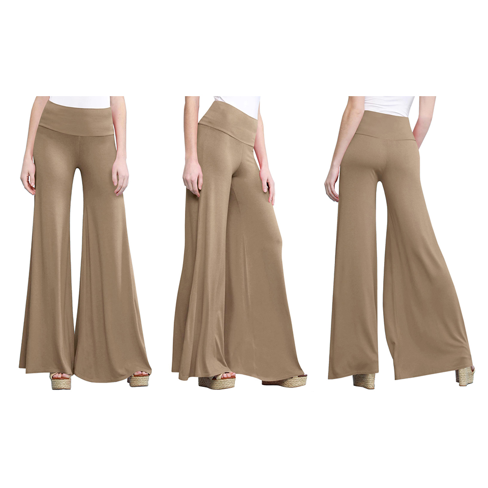 Women's Casual Comfy Wide Leg Palazzo Lounge Pants - Taupe - Small