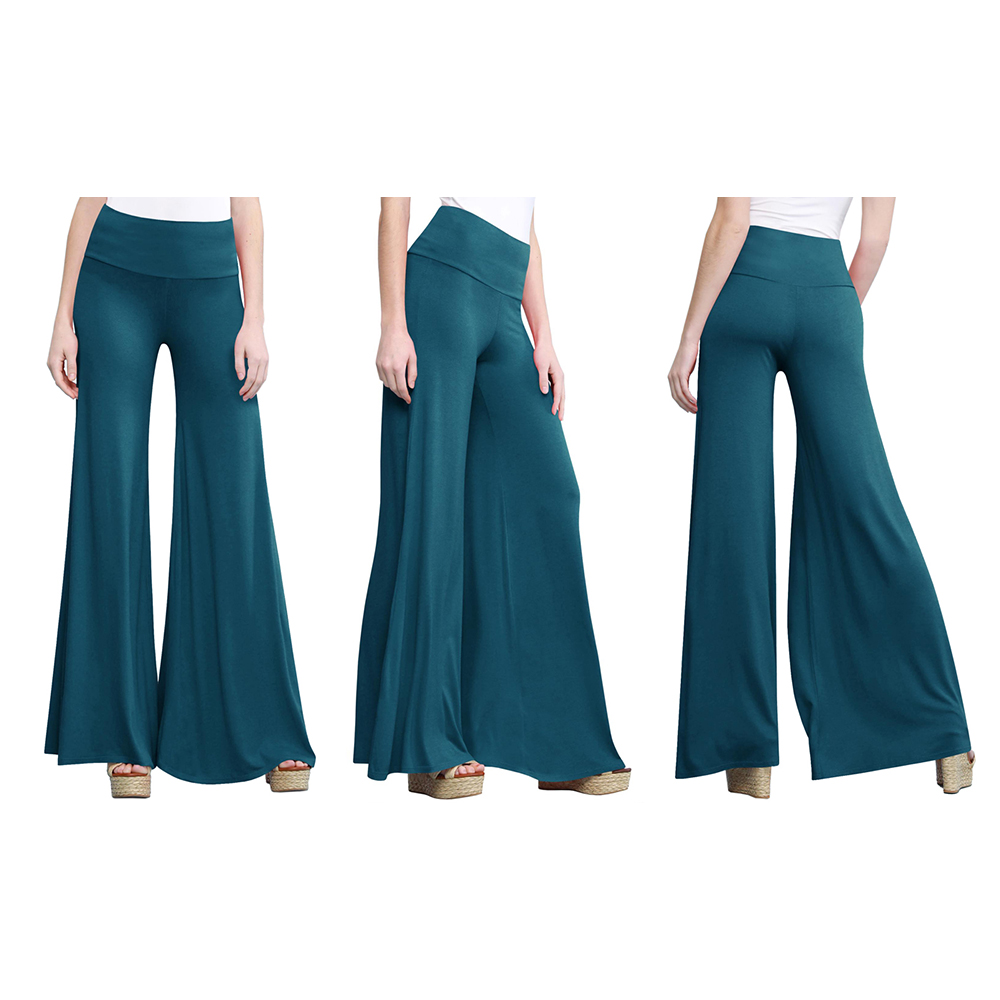 Women's Casual Comfy Wide Leg Palazzo Lounge Pants - Teal - Medium