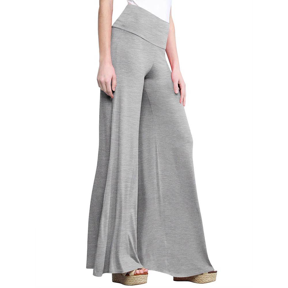 Women's Casual Comfy Wide Leg Palazzo Lounge Pants - Heather Grey - Large