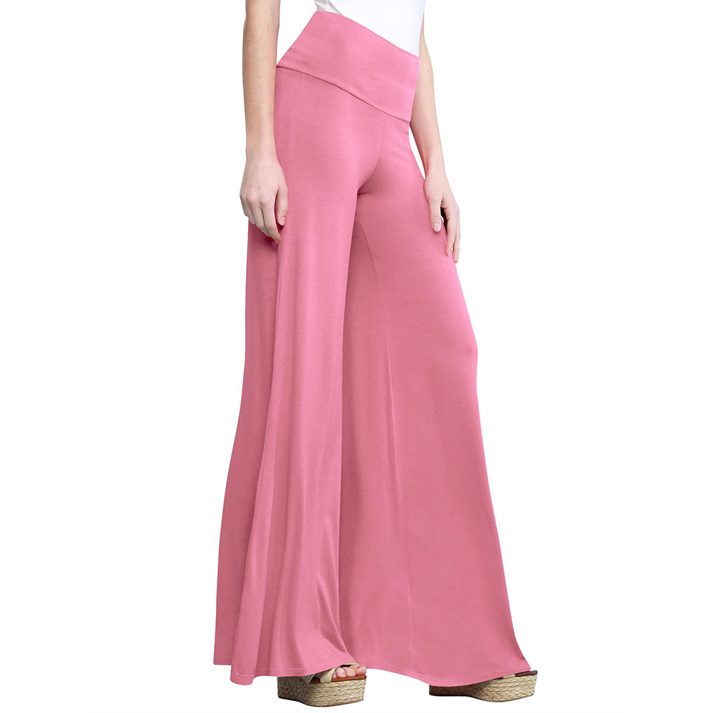 Women's Casual Comfy Wide Leg Palazzo Lounge Pants - Pink - Small
