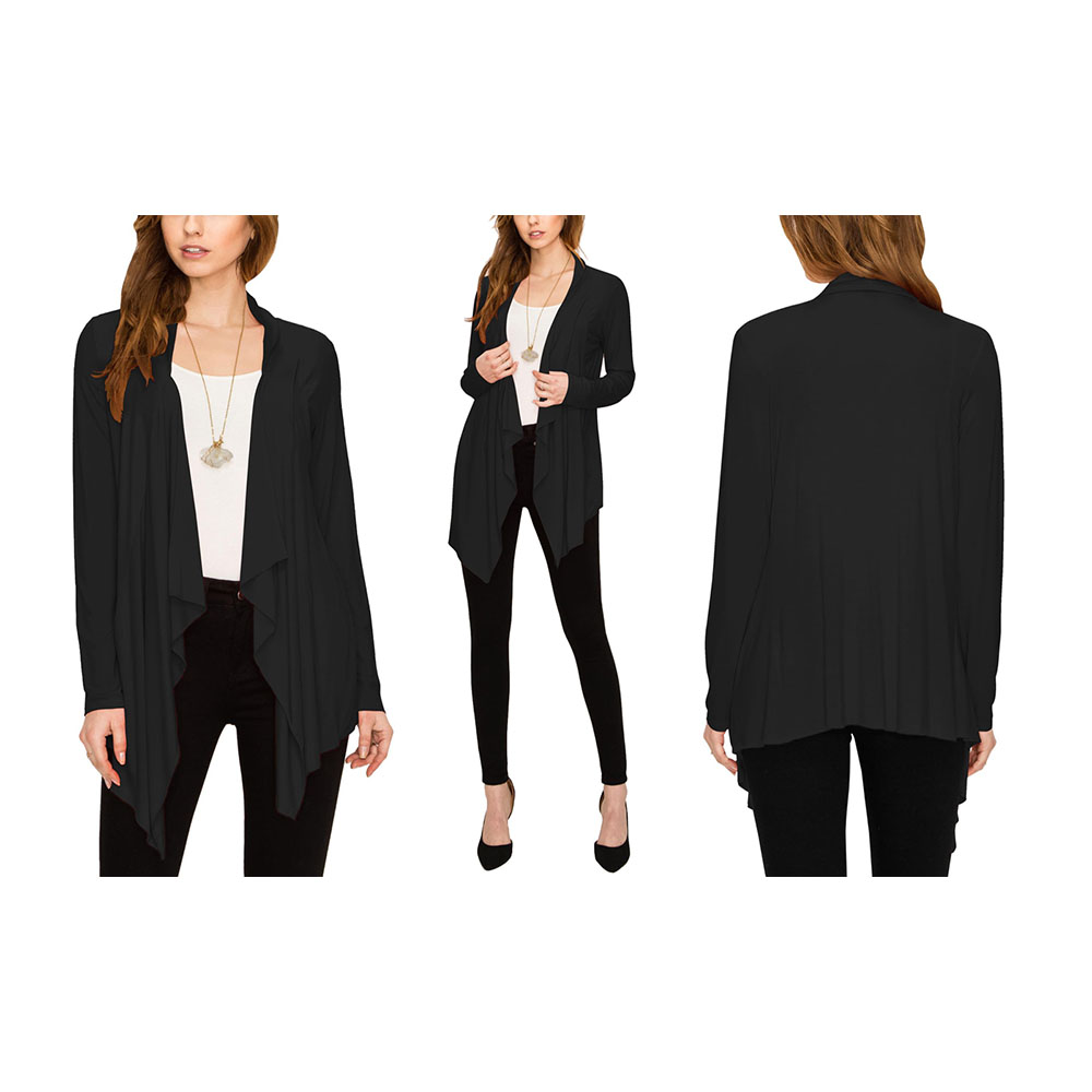 Women's Draped Open Front Cardigan - Black - X-Large