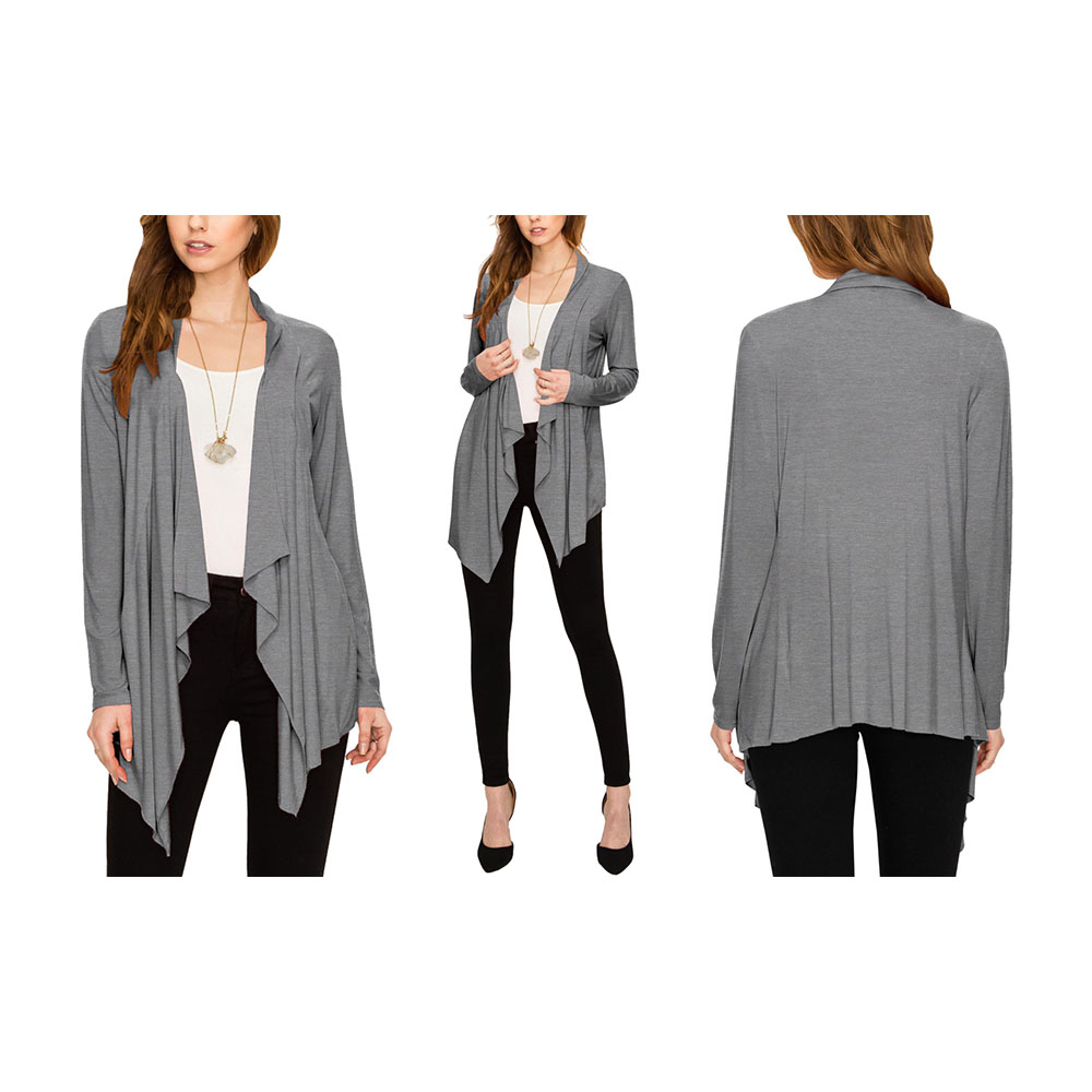 Women's Draped Open Front Cardigan - Heather Dark Grey - 3XL
