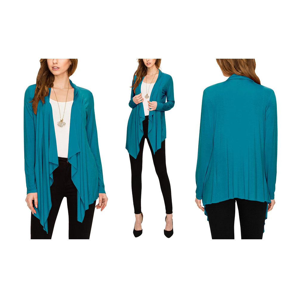 Women's Draped Open Front Cardigan - Teal - X-Large