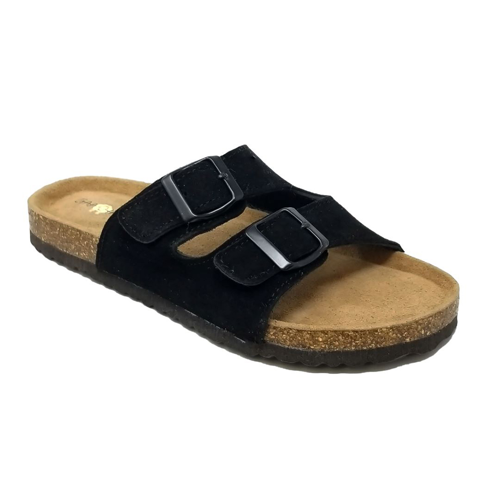 GaaHuu Womens Genuine Leather 2Strap Footbed Sandal  8  Black