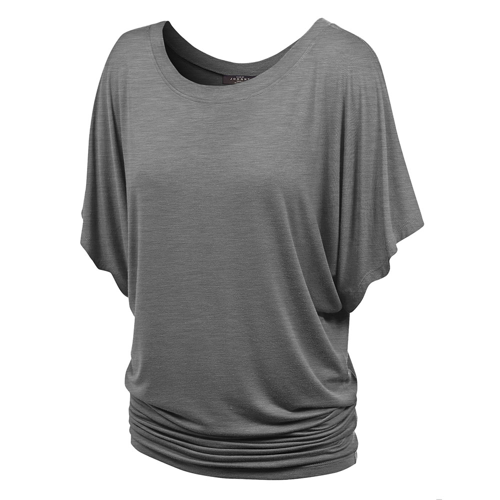 Women's Scoop Round Neckline with Kimono Sleeves Top - Heather Dark Grey - 3XL