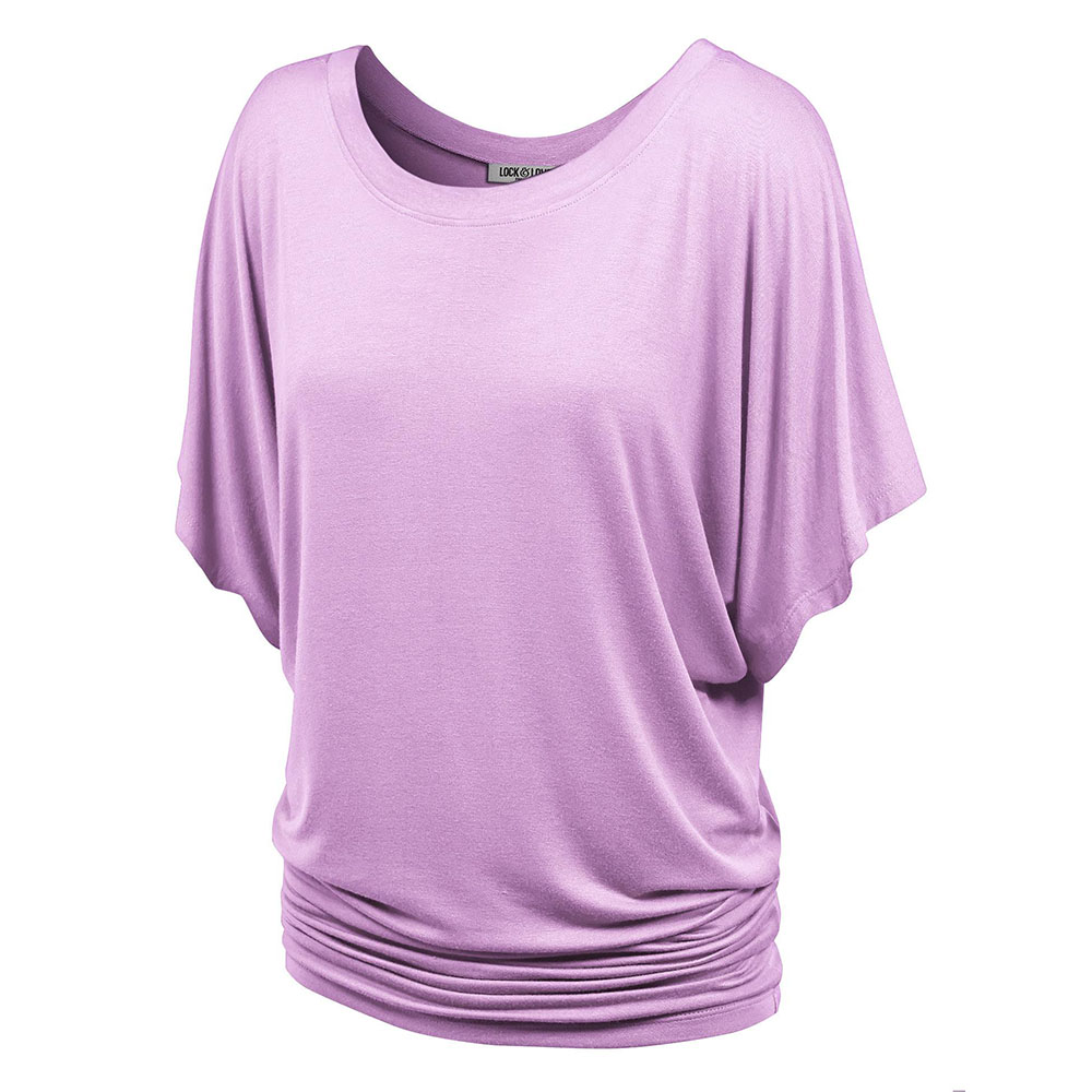 Women's Scoop Round Neckline with Kimono Sleeves Top - Lavender - Small