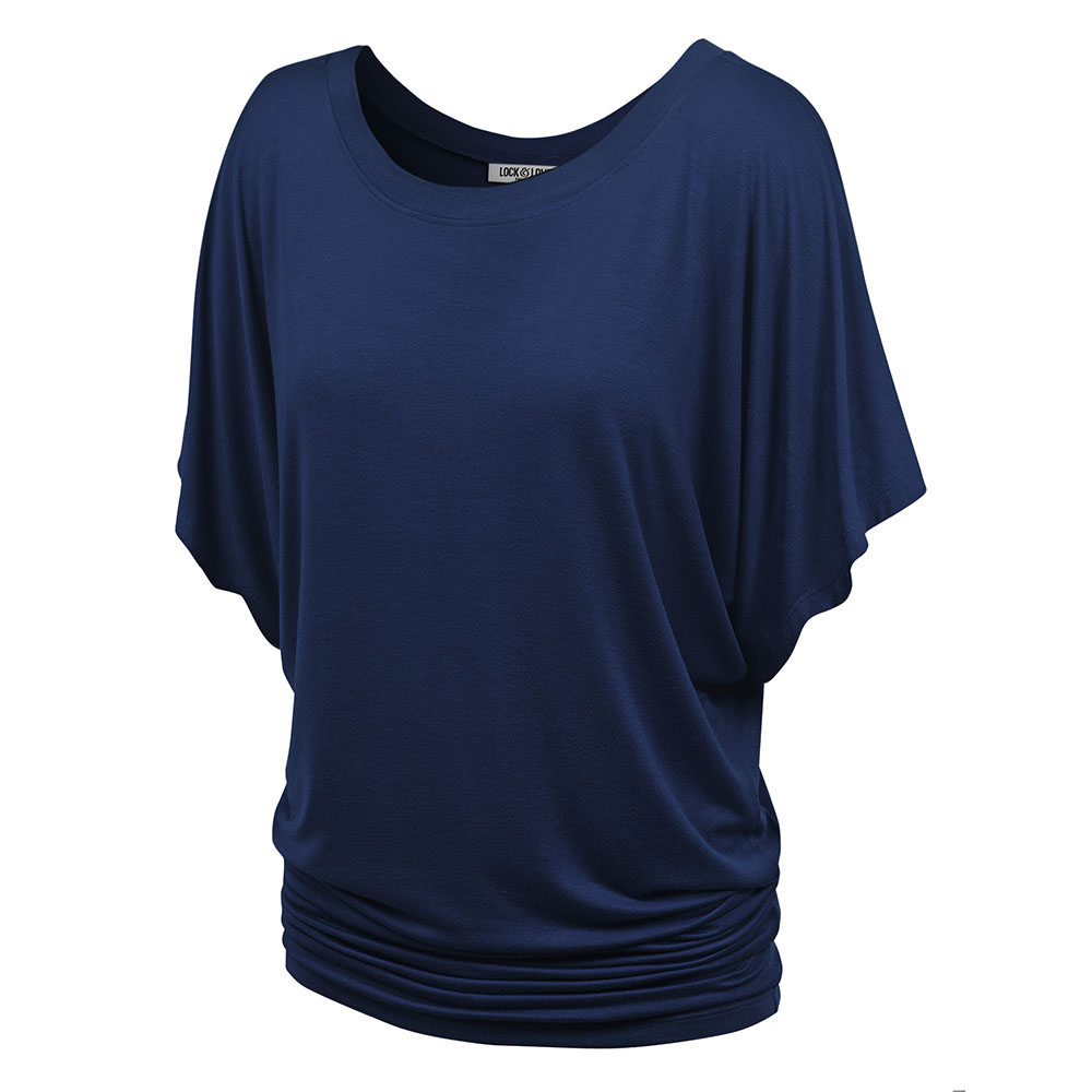 Women's Scoop Round Neckline with Kimono Sleeves Top - Navy - Medium