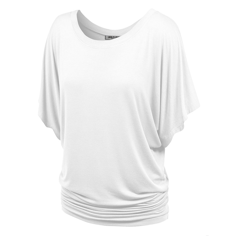 Women's Scoop Round Neckline with Kimono Sleeves Top - White - Large