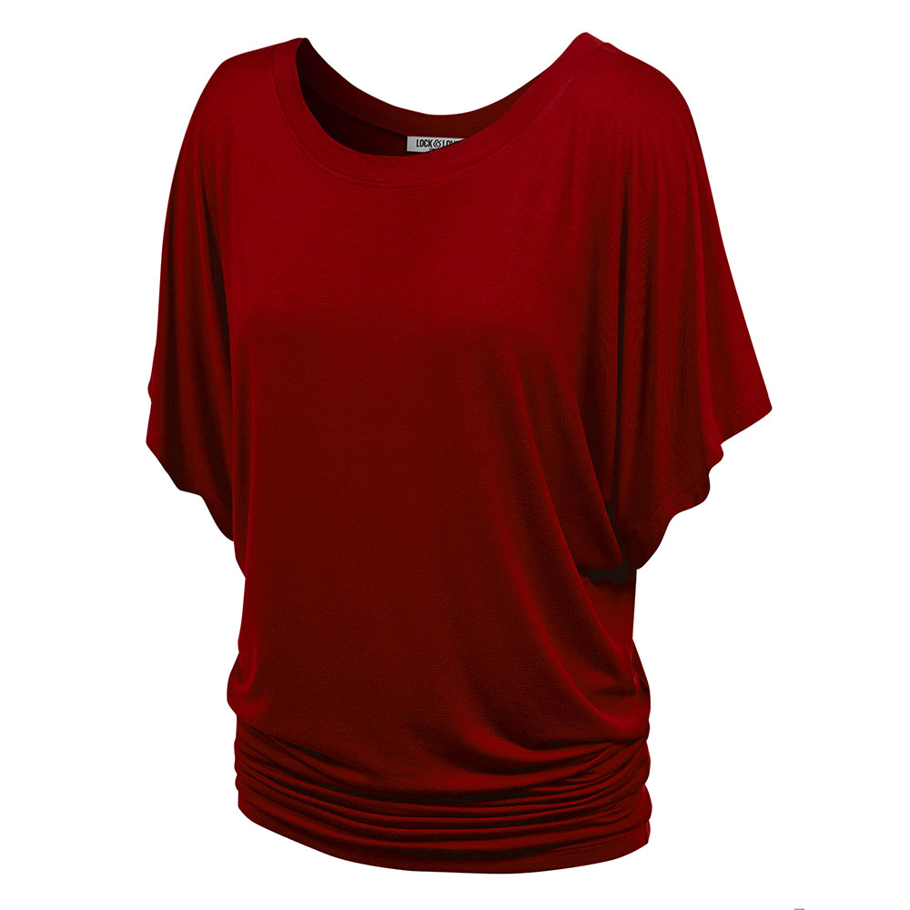 Women's Scoop Round Neckline with Kimono Sleeves Top - Wine - 2XL