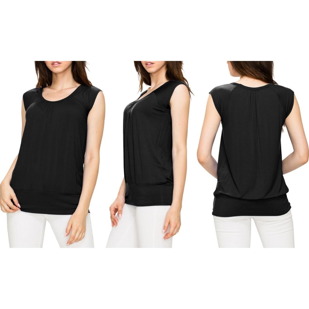 Women's Scoop Neck Short Sleeve Top - Large - Black